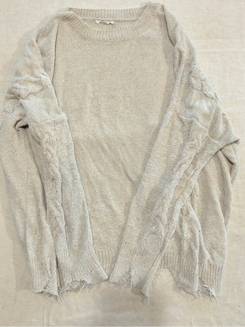 Easel Cream Frayed Sweater